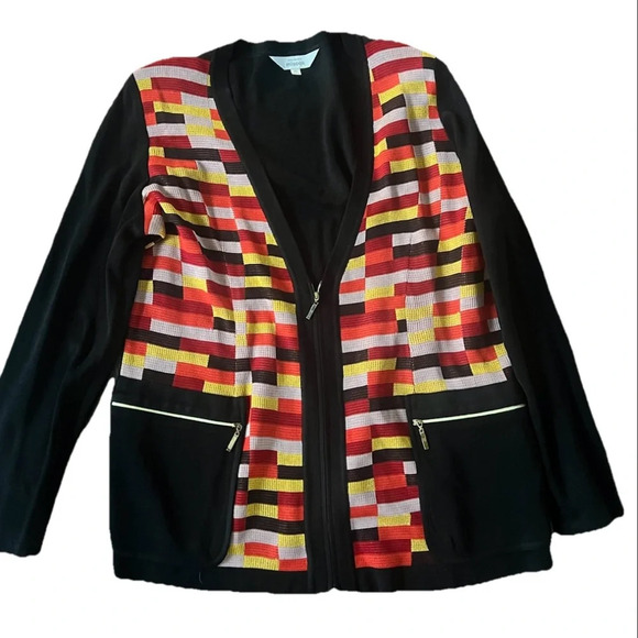 EXCLUSIVELY MISOOK Knit Cardigan Jacket Metallic Mosaic Zip Front Pockets XL - Picture 4 of 12